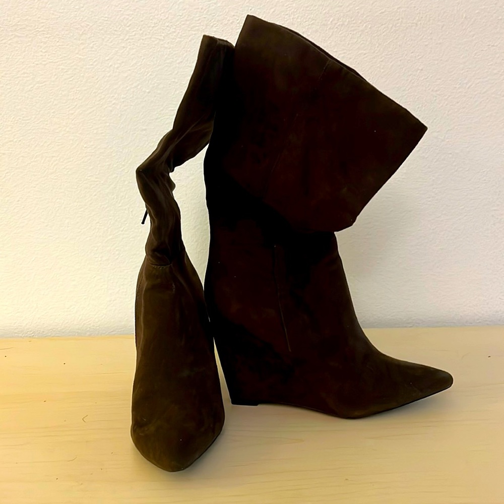 Brown knee high wedge heel boots